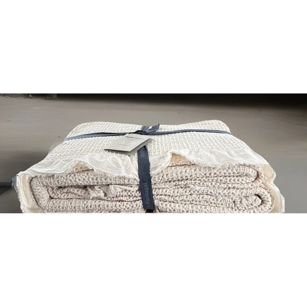 INUP Home Portugal Queen Coverlet Cream 100%‎ Washed Cotton Waffle Ruffle Fringe